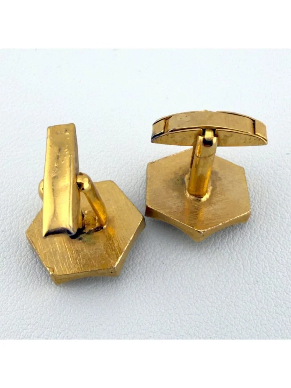 Vintage Gold Tone Hexagon Cufflinks Purple Rhinestone Mid Century